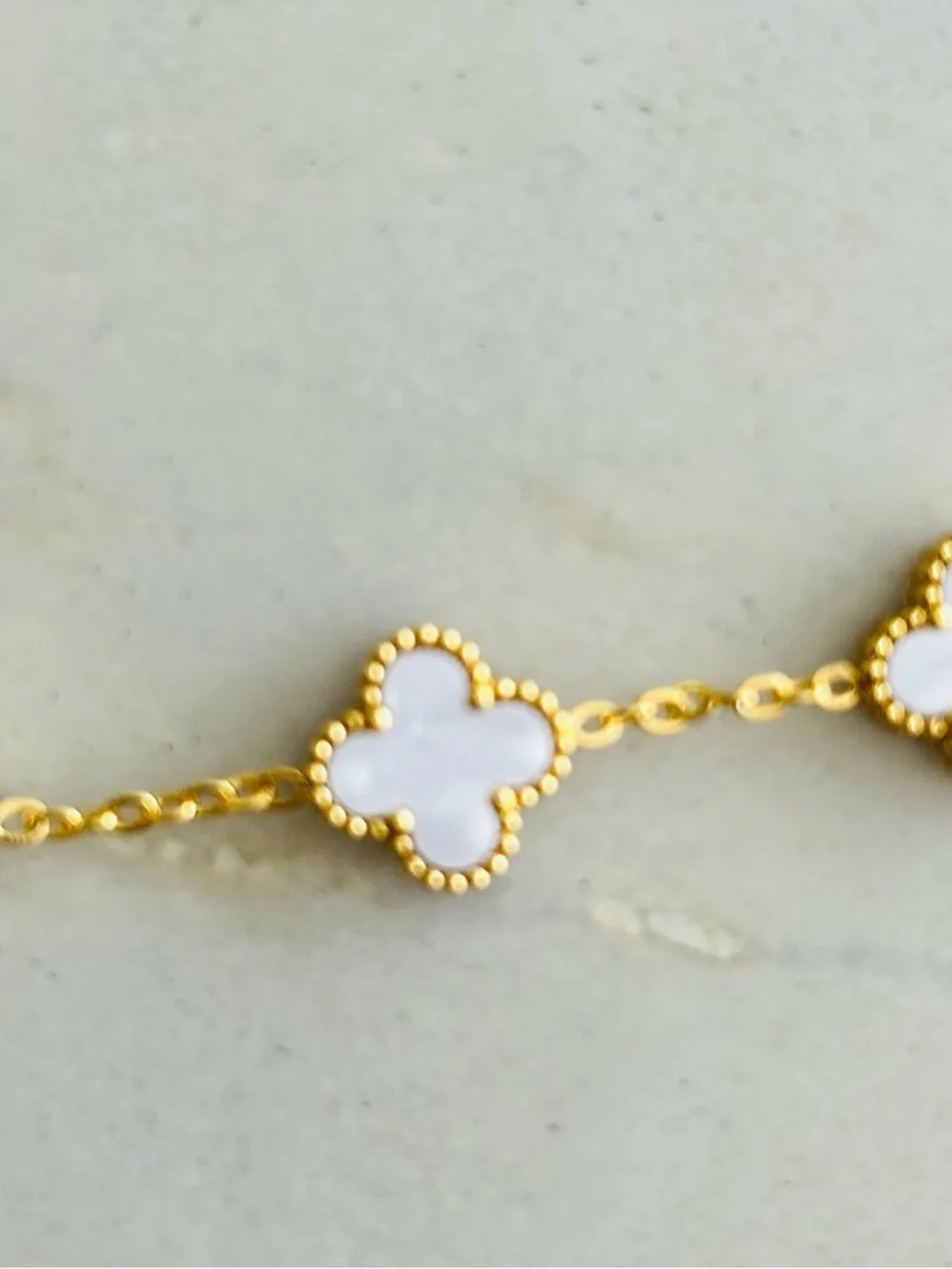 Gold Clover‎ Link Bracelet with White Mother-of-Pearl Accents